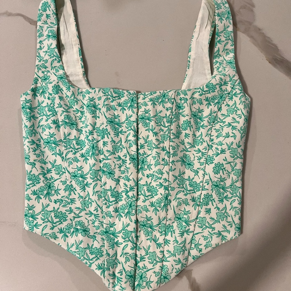 Zara white and green floral corset EUC (XS)